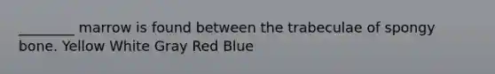 ________ marrow is found between the trabeculae of spongy bone. Yellow White Gray Red Blue