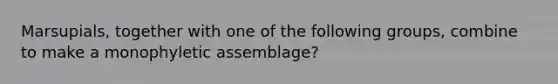 Marsupials, together with one of the following groups, combine to make a monophyletic assemblage?