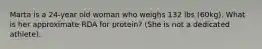 Marta is a 24-year old woman who weighs 132 lbs (60kg). What is her approximate RDA for protein? (She is not a dedicated athlete).