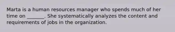 Marta is a human resources manager who spends much of her time on _______. She systematically analyzes the content and requirements of jobs in the organization.