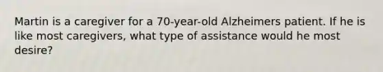 Martin is a caregiver for a 70-year-old Alzheimers patient. If he is like most caregivers, what type of assistance would he most desire?