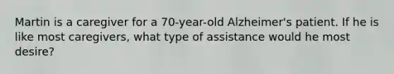 Martin is a caregiver for a 70-year-old Alzheimer's patient. If he is like most caregivers, what type of assistance would he most desire?