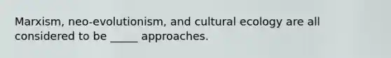 Marxism, neo-evolutionism, and cultural ecology are all considered to be _____ approaches.