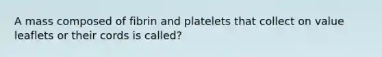 A mass composed of fibrin and platelets that collect on value leaflets or their cords is called?