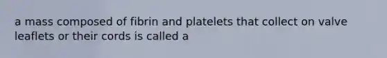 a mass composed of fibrin and platelets that collect on valve leaflets or their cords is called a