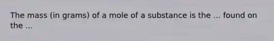 The mass (in grams) of a mole of a substance is the ... found on the ...