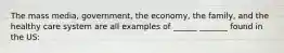 The mass media, government, the economy, the family, and the healthy care system are all examples of ______ _______ found in the US: