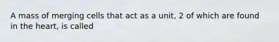 A mass of merging cells that act as a unit, 2 of which are found in <a href='https://www.questionai.com/knowledge/kya8ocqc6o-the-heart' class='anchor-knowledge'>the heart</a>, is called