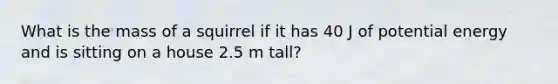 What is the mass of a squirrel if it has 40 J of potential energy and is sitting on a house 2.5 m tall?