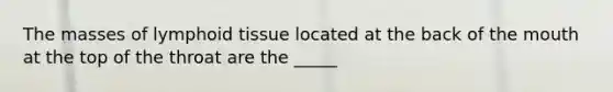 The masses of lymphoid tissue located at the back of the mouth at the top of the throat are the _____