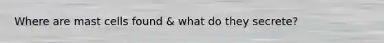 Where are mast cells found & what do they secrete?