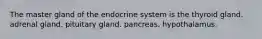 The master gland of the endocrine system is the thyroid gland. adrenal gland. pituitary gland. pancreas. hypothalamus.