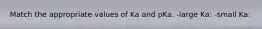 Match the appropriate values of Ka and pKa. -large Ka: -small Ka: