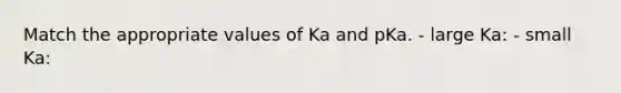 Match the appropriate values of Ka and pKa. - large Ka: - small Ka: