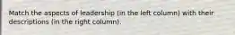 Match the aspects of leadership (in the left column) with their descriptions (in the right column).