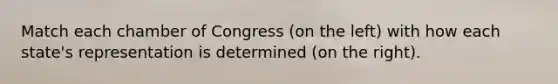 Match each chamber of Congress (on the left) with how each state's representation is determined (on the right).
