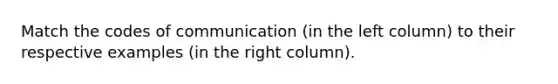 Match the codes of communication (in the left column) to their respective examples (in the right column).