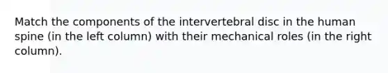 Match the components of the intervertebral disc in the human spine (in the left column) with their mechanical roles (in the right column).