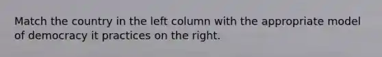 Match the country in the left column with the appropriate model of democracy it practices on the right.