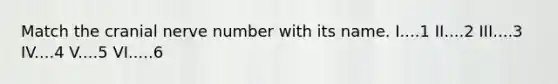 Match the cranial nerve number with its name. I....1 II....2 III....3 IV....4 V....5 VI.....6