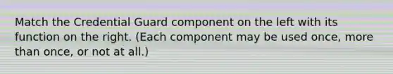 Match the Credential Guard component on the left with its function on the right. (Each component may be used once, more than once, or not at all.)