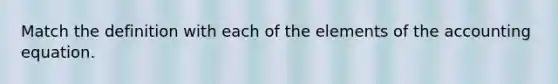 Match the definition with each of the elements of the accounting equation.