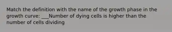 Match the definition with the name of the growth phase in the growth curve: ___Number of dying cells is higher than the number of cells dividing