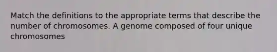 Match the definitions to the appropriate terms that describe the number of chromosomes. A genome composed of four unique chromosomes