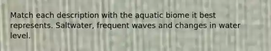 Match each description with the aquatic biome it best represents. Saltwater, frequent waves and changes in water level.