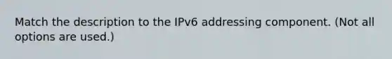 Match the description to the IPv6 addressing component. (Not all options are used.)