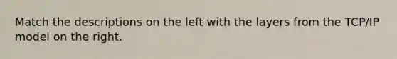 Match the descriptions on the left with the layers from the TCP/IP model on the right.