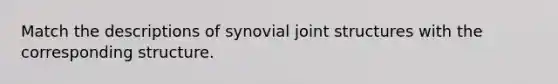 Match the descriptions of synovial joint structures with the corresponding structure.