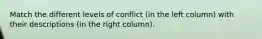 Match the different levels of conflict (in the left column) with their descriptions (in the right column).