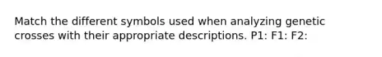 Match the different symbols used when analyzing genetic crosses with their appropriate descriptions. P1: F1: F2: