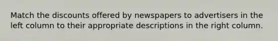 Match the discounts offered by newspapers to advertisers in the left column to their appropriate descriptions in the right column.