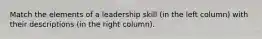 Match the elements of a leadership skill (in the left column) with their descriptions (in the right column).