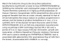 Match the Endocrine Drug to the Drug Description/Use: levothyroxine (Synthroid) a) Used to treat HYPERTHYROIDISM by inhibiting the iodination and condensation steps in the process of Thyroid Hormone synthesis b) A highly purified preparation of Human Chorionic Gonadotropin (HCG) obtained from the urine of pregnant females that has an action virtually identical to that of LH and stimulates the corpus luteum to produce progesterone in women and the testes to produce testosterone in men. c) Is a synthetic form of the thyroid hormone thyroxine used to treat HYPOTHYROIDISM. d) Is an FSH only preparation manufactured using recombinant DNA technology Injected IM or SQ over a period of 5 to 12 days causes follicular stimulation, growth and maturation. e) Mimics Dopamine (Prolactin Inhibitory Hormone) (PIH) and is used in treating the HYPERPROLACTINEMIA, that is associated with galactorrhea (the spontaneous flow of milk from the breast, unassociated with childbirth or nursing)