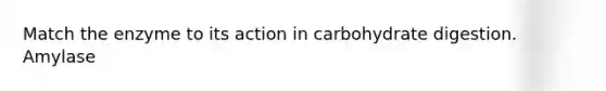 Match the enzyme to its action in carbohydrate digestion. Amylase