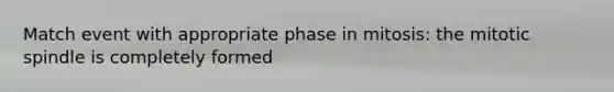 Match event with appropriate phase in mitosis: the mitotic spindle is completely formed