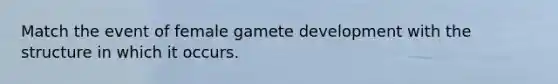 Match the event of female gamete development with the structure in which it occurs.