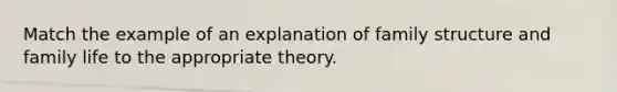 Match the example of an explanation of family structure and family life to the appropriate theory.