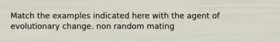 Match the examples indicated here with the agent of evolutionary change. non random mating