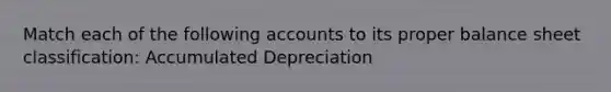 Match each of the following accounts to its proper balance sheet classification: Accumulated Depreciation