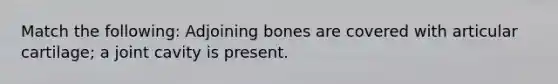 Match the following: Adjoining bones are covered with articular cartilage; a joint cavity is present.