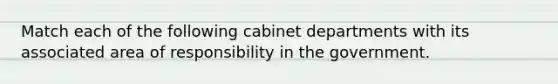 Match each of the following cabinet departments with its associated area of responsibility in the government.