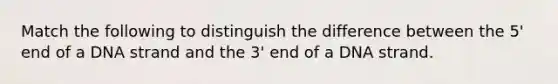 Match the following to distinguish the difference between the 5' end of a DNA strand and the 3' end of a DNA strand.