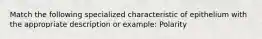 Match the following specialized characteristic of epithelium with the appropriate description or example: Polarity