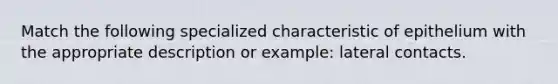 Match the following specialized characteristic of epithelium with the appropriate description or example: lateral contacts.