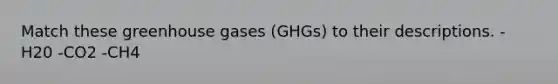 Match these greenhouse gases (GHGs) to their descriptions. -H20 -CO2 -CH4