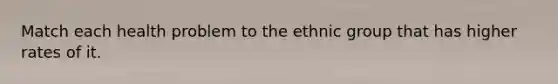 Match each health problem to the ethnic group that has higher rates of it.